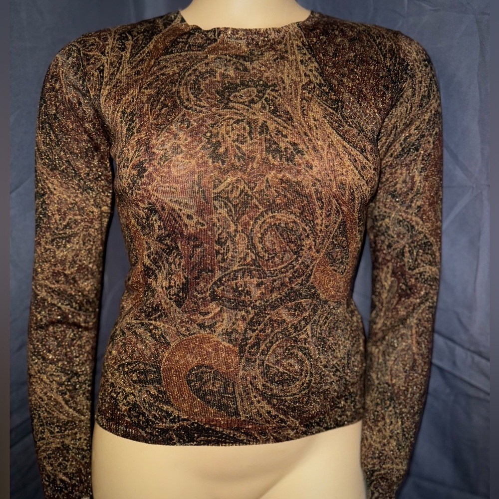 Ralph Lauren Brown and Black Paisley Long Sleeve Top